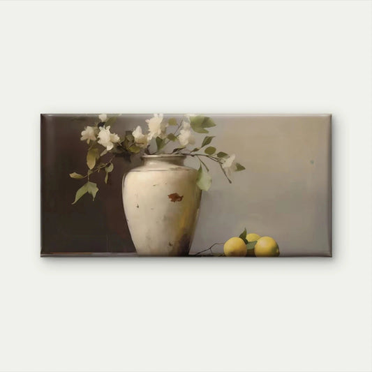 White Flowers & Lemons Wall Art Canvas Office Home Room Framed 120x60cm