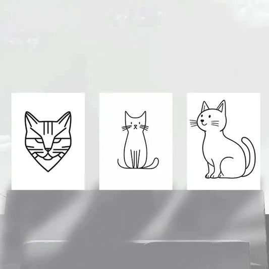 3pcs Cute Line Kitten Black &amp; White Metal Print Ready to Hang Art