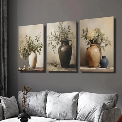 3pcs Painting of Vases and Branches Wall Art Set Canvas Framed 40x60cm - High Quality Print 100% Australian Made Wall Canvas Ready to Hang