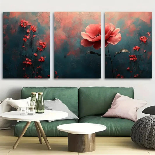 3pcs Ornate Romantic Pink Abstract Cottagecore Metal Print Ready to Hang Art