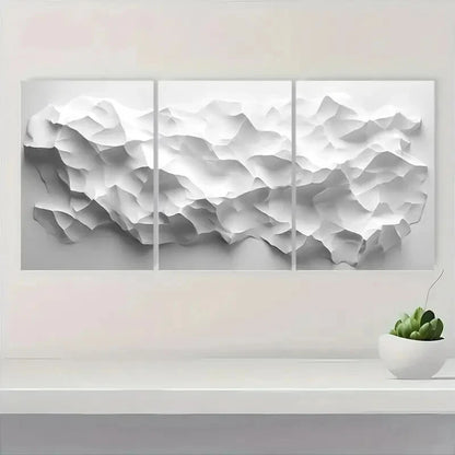 3pcs White Polygons on Light Gray Background Metal Print Ready to Hang Art