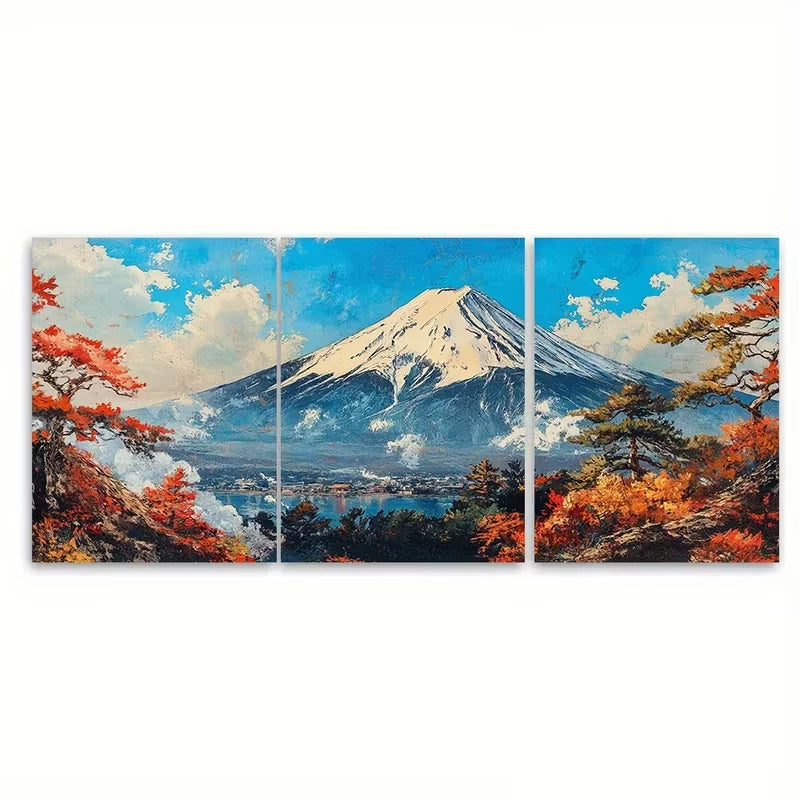 3pcs Asia Mount Fuji Japanese Metal Print Ready to Hang Art