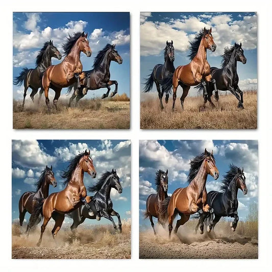 4pcsHorse RacingWall Art Canvas Framed