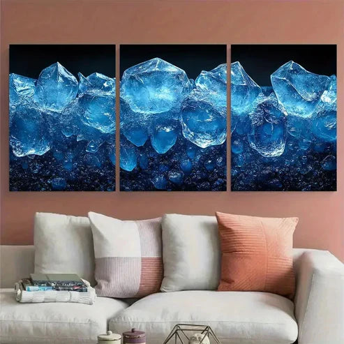 3pcs Fractured Ice Frozen Illustration Wall Art Set Canvas Unframed - High Quality Print 100% Australian Made Wall Canvas