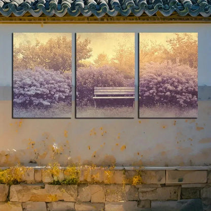 3pcs The Purple Bench in The Forest Neutral Design Metal Print Ready to Hang Art