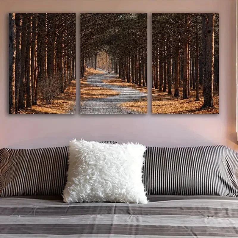 3pcs Pathway Through the Pines Landscape Wall Art Set Canvas Framed 40x60cm - High Quality Print 100% Australian Made Wall Canvas Ready to Hang