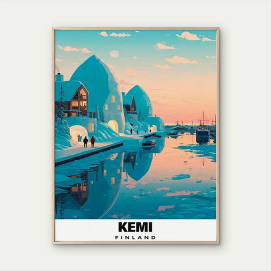 Kemi Finland Winter Arctic Landscape Snowy Travel Poster Print Wall Art