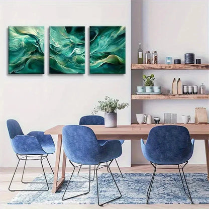 3pcs Abstract Swirl Green Fluid Art Metal Print Ready to Hang Art