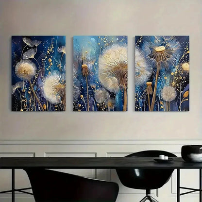 3pcs Floral Nature Scene with Dandelions Metal Print Ready to Hang Art