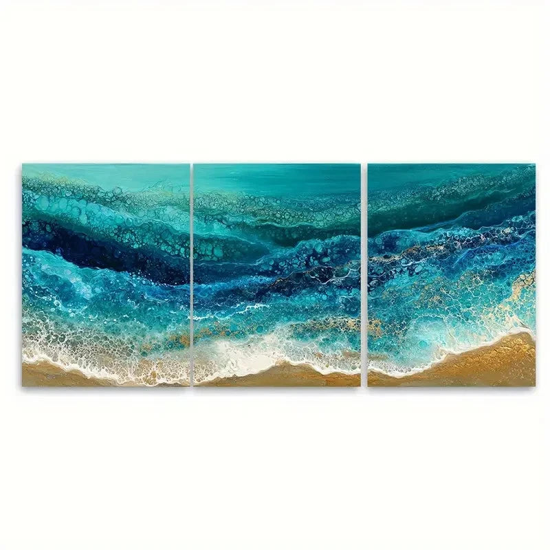 3pcs Emerald Beach Seascape Art Canvas Wall Decor Wall Art Set Canvas Framed 60x90cm - High Quality Print 100% Australian Made Wall Canvas Ready to Hang