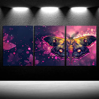 3pcs Vibrant Moth Design Illustration Metal Print Ready to Hang Art