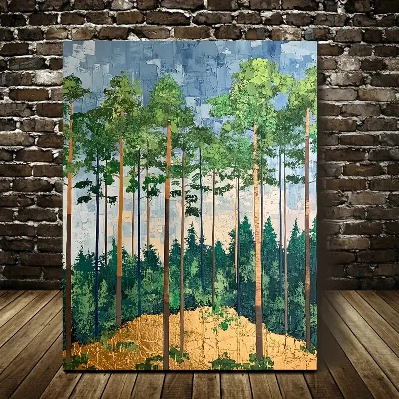 Trees & Sunlit Canopy Forest Painting 40x60cm Metal Print Ready to Hang