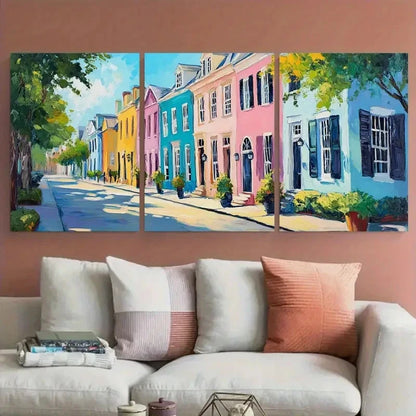 3pcs Vibrant Charleston City House Portrait Metal Print Ready to Hang Art