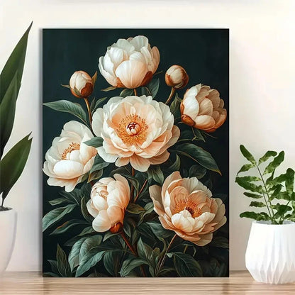 Beautiful Vintage Peony Elegant Floral Painting 40x60cm Metal Print Ready to Hang