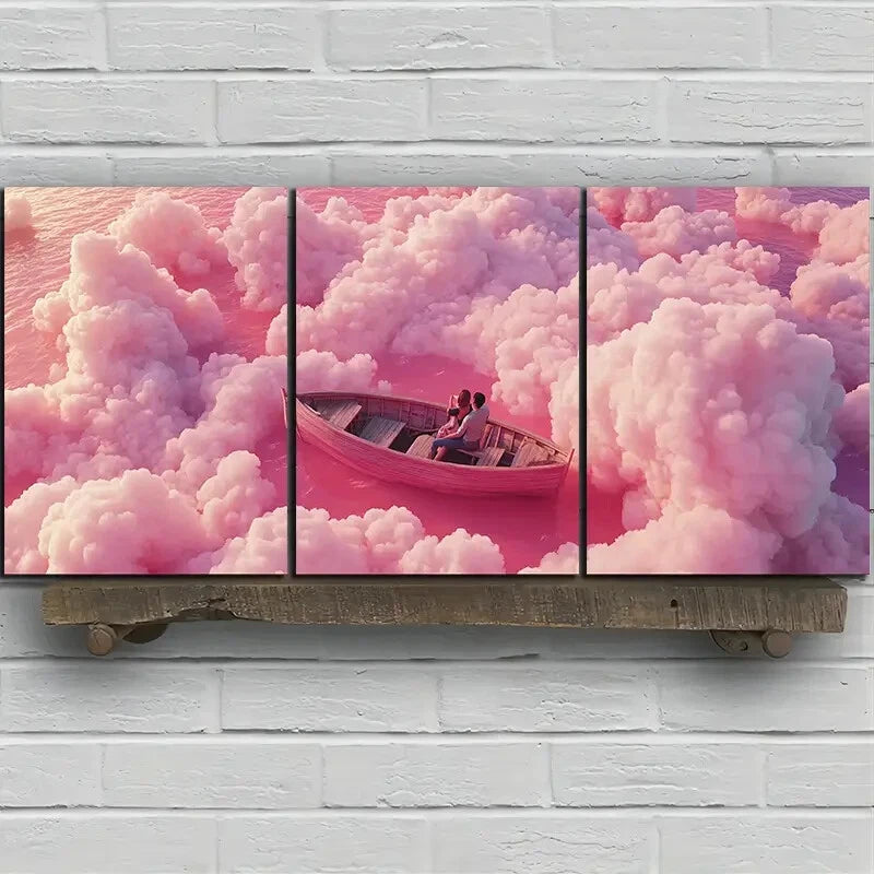 3pcs Ship in the Pink Sea of Clouds Metal Print Ready to Hang Art