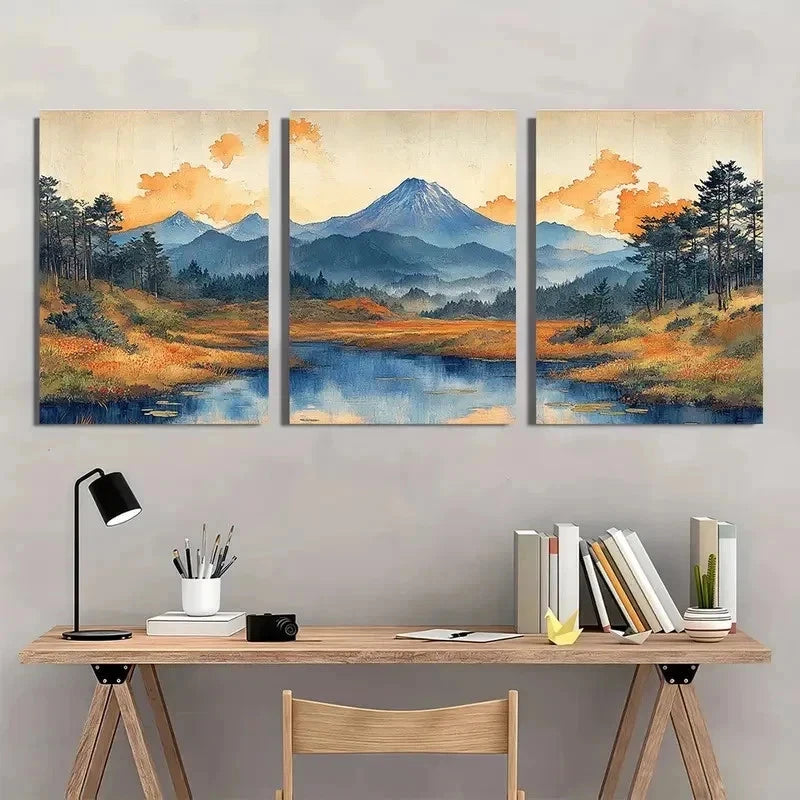 3pcs Hiroshige Ukiyo-E Japanese Vintage Perfect Wall Art Set Canvas Framed 40x60cm - High Quality Print 100% Australian Made Wall Canvas Ready to Hang