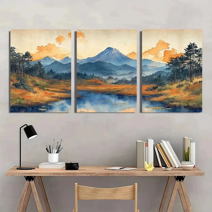 3pcs Hiroshige Ukiyo-E Japanese Vintage Perfect Wall Art Set Canvas Framed 40x60cm - High Quality Print 100% Australian Made Wall Canvas Ready to Hang