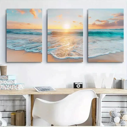 3pcs  Beach Sunset Wall Art Set Canvas Framed 50x70cm - High Quality Print 100% Australian Made Wall Canvas Ready to Hang - Bella Home Decor