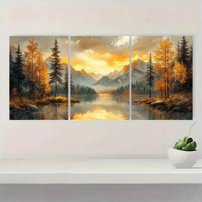 3pcs Pine Tree Landscape Artwork Illustrations Metal Print Ready to Hang Art