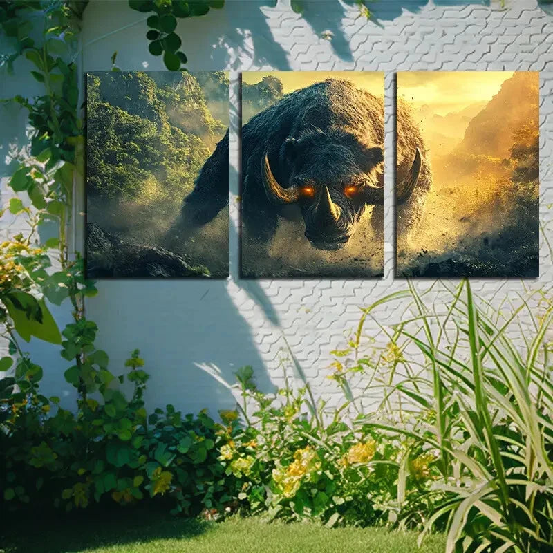 3pcs Savage Rhinoceros Furious Metal Print Ready to Hang Art