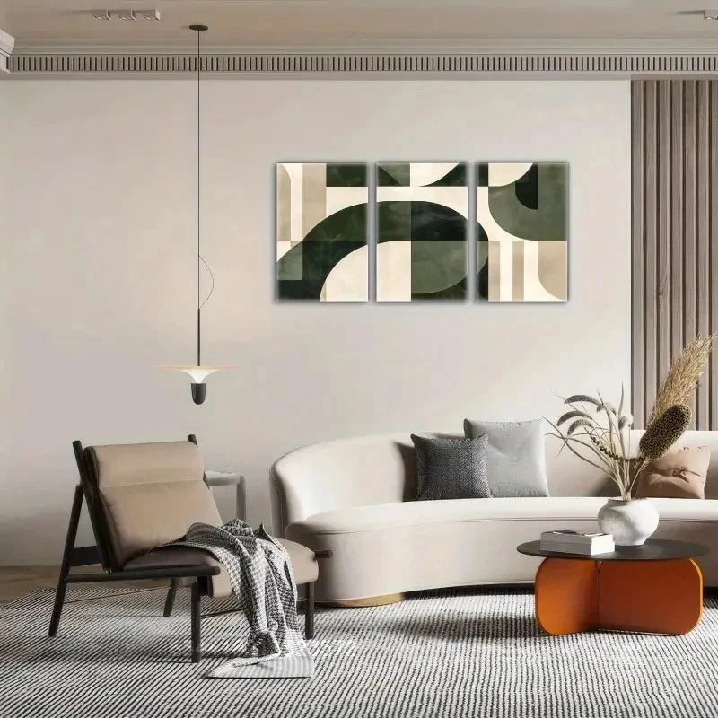 3pcs Abstract Green and White wall art Posters Metal Print Ready to Hang Art