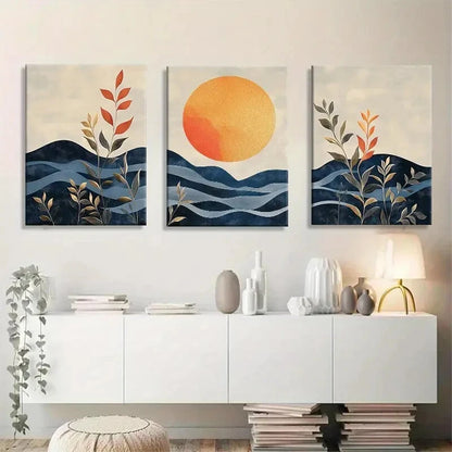 3pcs Sun & Plant Silhouettes Modern Metal Print Ready to Hang Art
