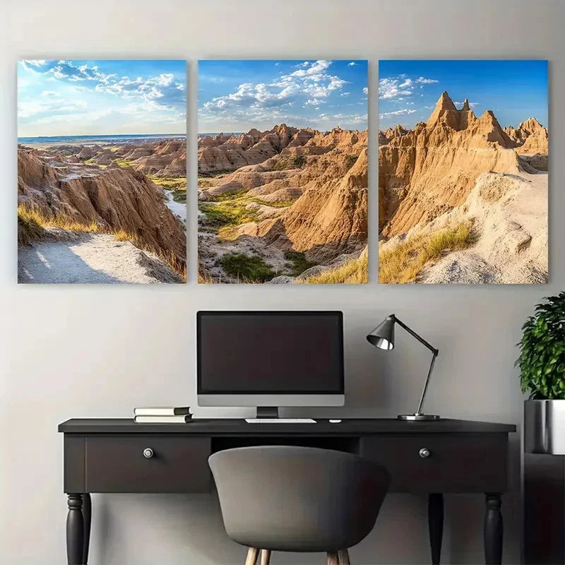 3pcs Badlands National Park Travel Wall Art Set Canvas Framed 40x60cm - High Quality Print 100% Australian Made Wall Canvas Ready to Hang