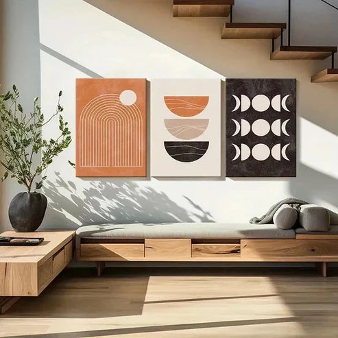 3pcs Abstract Bohemian Geometric & Sun Phases Wall Art Canvas Unframed - High Quality Print 100% Australian Made Wall Canvas