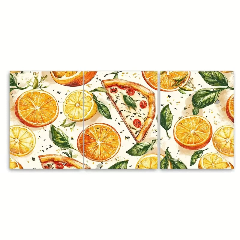 3pcs , Oranges Italian Style, Italy Themed Dinner Metal Print Ready to Hang Art