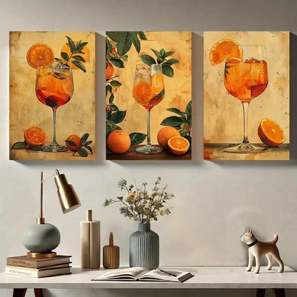 3pcs Vintage Orange Roostertail Metal Print Ready to Hang Art