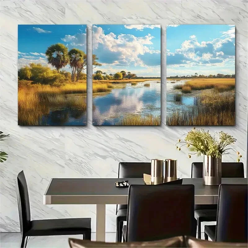 3pcs Botswana Okavango Delta African Safari Metal Print Ready to Hang Art