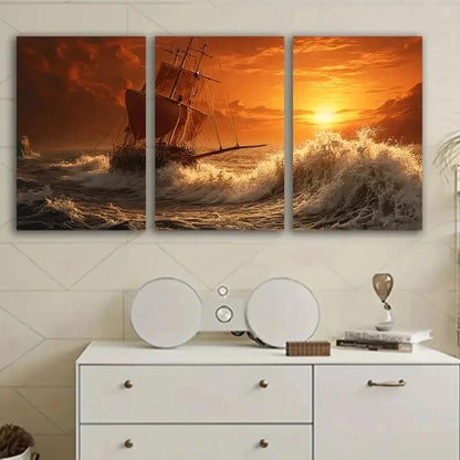 3pcs Abstract Sailingship Art Posters Wall Art Set Canvas Framed 60x90cm - High Quality Print 100% Australian Made Wall Canvas Ready to Hang
