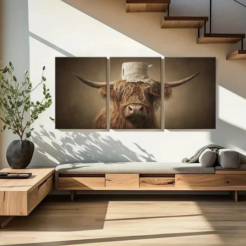 3pcs Highland Cow Art Farmhouse Decor Metal Print Ready to Hang Art