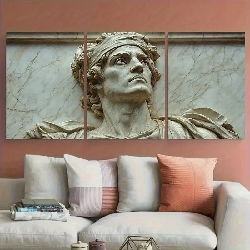 3pcs White Marble Dante Alighieri by Enrico Piazza Metal Print Ready to Hang Art