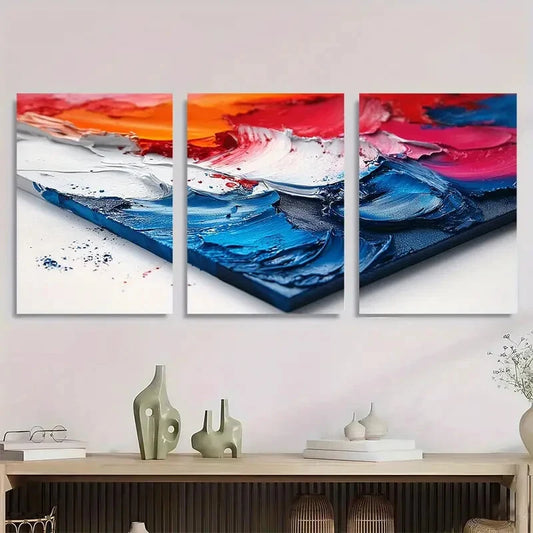 3pcs Abstract Visual Art Red Blue Art Colorful Metal Print Ready to Hang Art