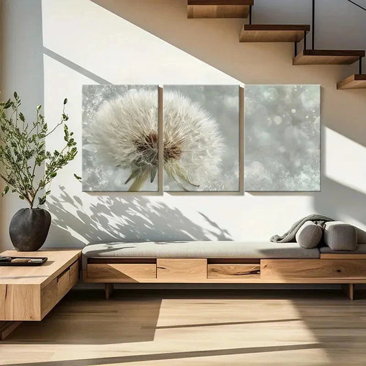 3pcs Abstract Floral Design Soft White Tones Metal Print Ready to Hang Art