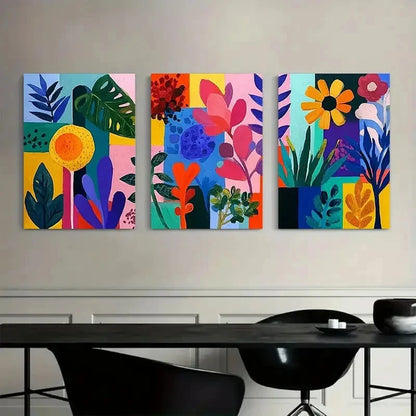 3pcs Style Landscape with Colorful Flowers Metal Print Ready to Hang Art
