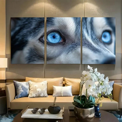 3pcs Blue Eye Husky Dog Closeup Metal Print Ready to Hang Art