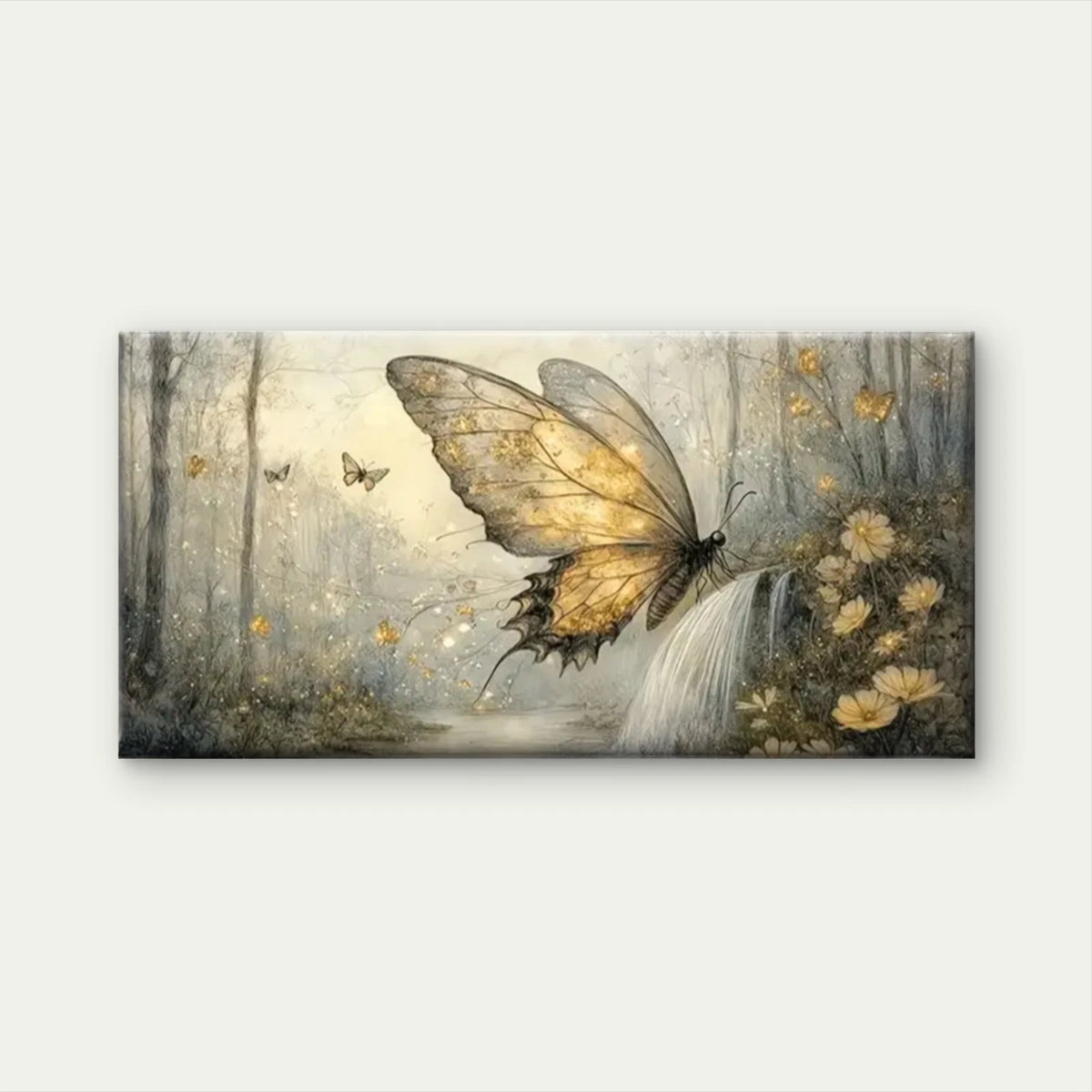 Enchanting Butterfly Waterfall Wall Art Canvas Office Home Room Framed 120x60cm