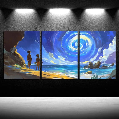 3pcs Vibrant Beautiful Starry Sky and Sea Surface Metal Print Ready to Hang Art
