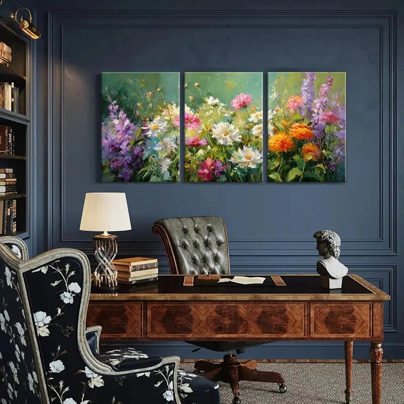 3pcs Vibrant Floral Art Abstract Garden Painting Metal Print Ready to Hang Art