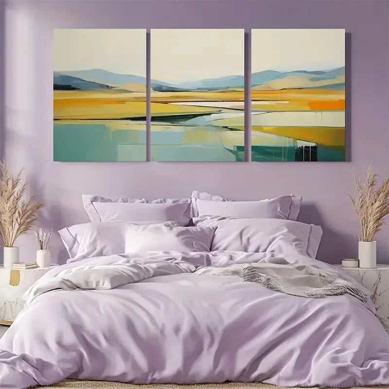 3pcs Vibrant Yellow Blue & Green Gradient Metal Print Ready to Hang Art