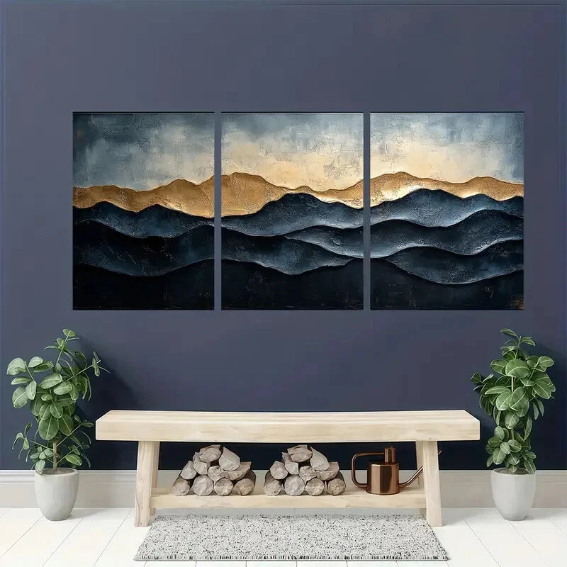 3pcs Abstract Mountain Landscape Painting Metal Print Ready to Hang Art