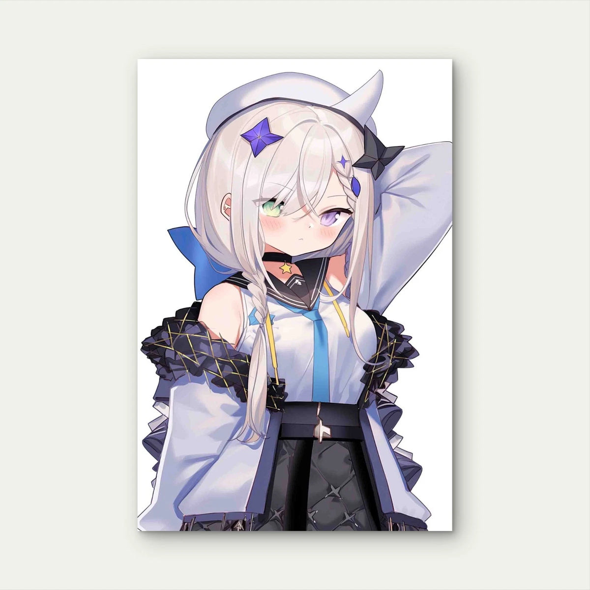 Anime Character With Long White Hair Blue Eyes 60×90cm Metal Print Ready to Hang