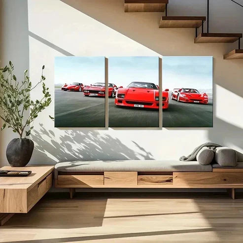 3pcs Retro & Modern Red Sports Cars Wall Art Set Canvas Unframed - High Quality Print 100% Australian Made Wall Canvas