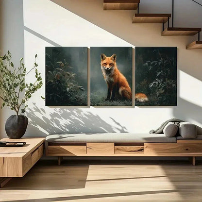3pcs Artistic Fox Forest Scene Wildlife Art Metal Print Ready to Hang Art