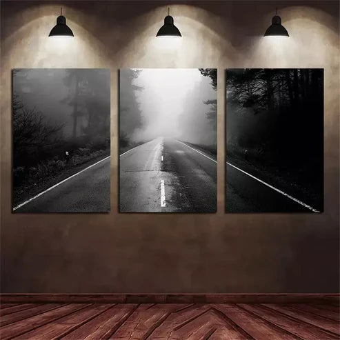 3pcs Photo of An Empty Road in The Forest Canvas Framed 60x90cm - High Quality Print 100% Australian Made Wall Canvas Ready to Hang