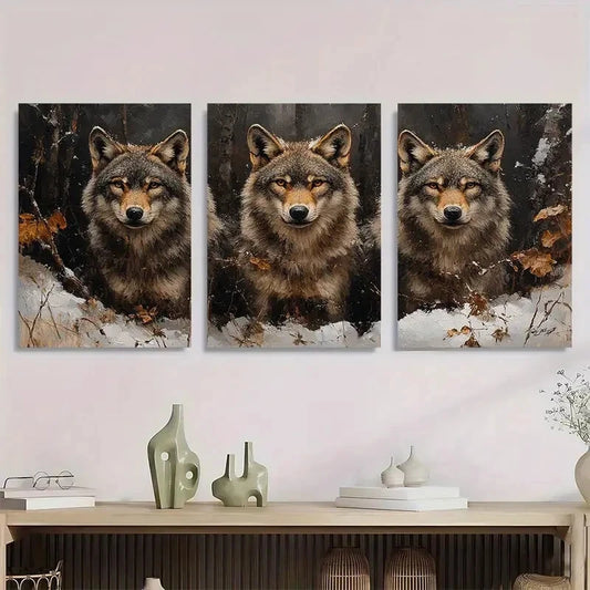 3pcs Majestic Wolf Pack Forest Metal Print Ready to Hang Art