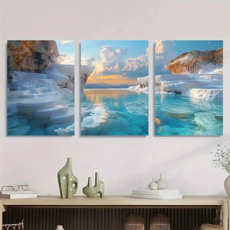 3pcs Vintage Style Panoramic View of White Metal Print Ready to Hang Art