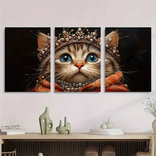 3pcs Elegant Crown & Pearl Attire Dark Metal Print Ready to Hang Art